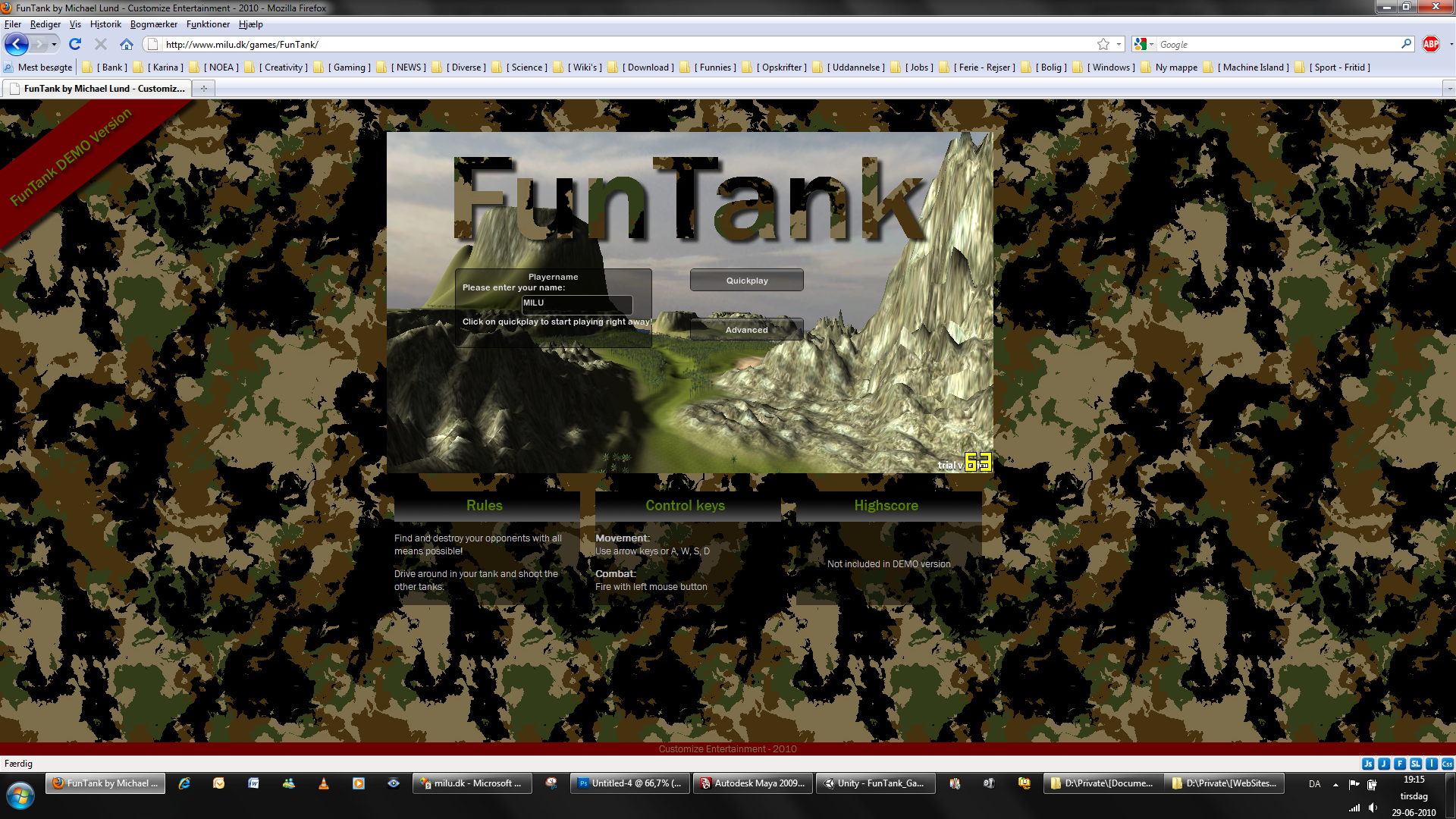 FunTank website running the game. Fullscreen is possible aswell